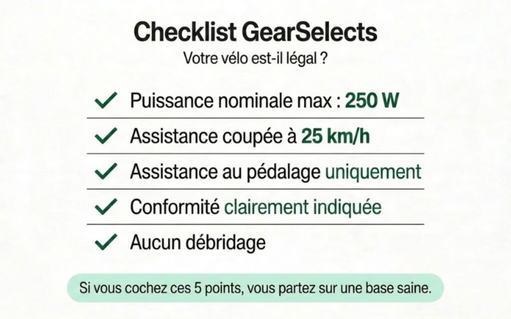 Checklist d’un vélo électrique légal