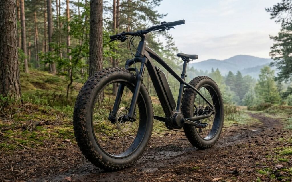 fat bike électrique en ville française sur rue pavée