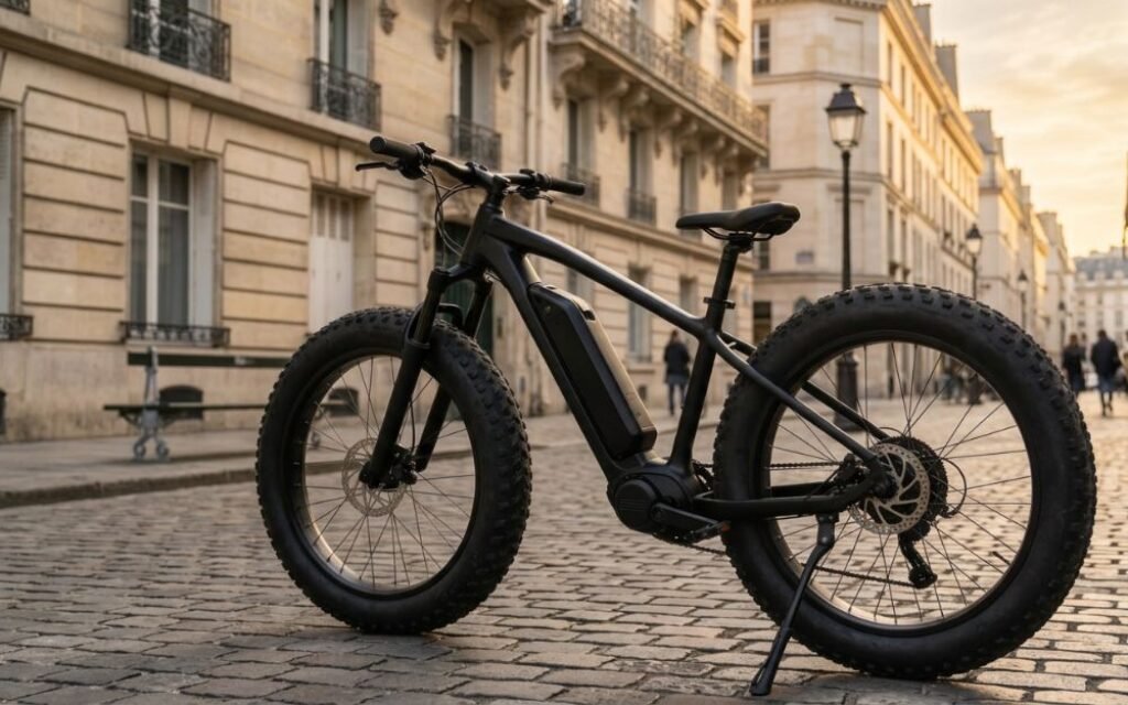 fat bike électrique sur pavés urbains pour un usage quotidien confortable