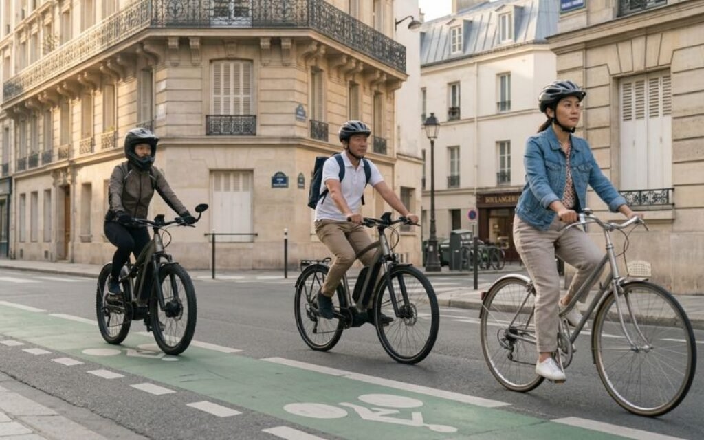 Différents types de vélos en France avec casques adaptés